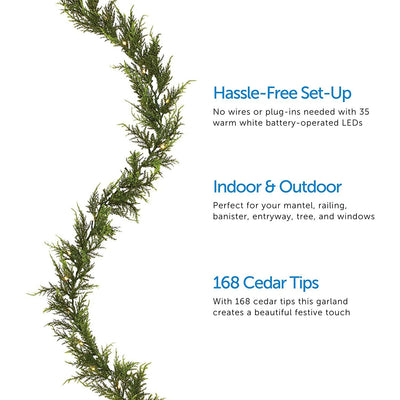 Noma 9' Battery Operated Cedar Christmas Garland with White Lights (Open Box)