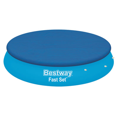 Bestway Flowclear Fast Set 12 Ft Round PVC Pool Cover with Ropes, Blue (2 Pack)