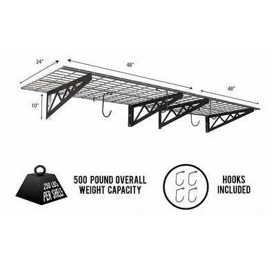 SafeRacks 24x48" Garage Shelf 2-Pack w/ Bike Hooks & 8ct Accessory Hook Package - VMInnovations