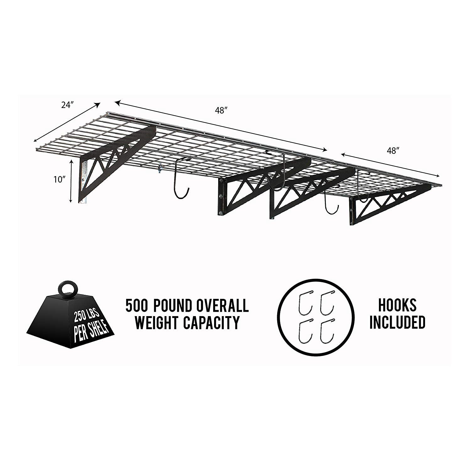 SafeRacks 24x48" Garage Shelf 2-Pack w/ Bike Hooks & 18ct Accessory Hook Package - VMInnovations