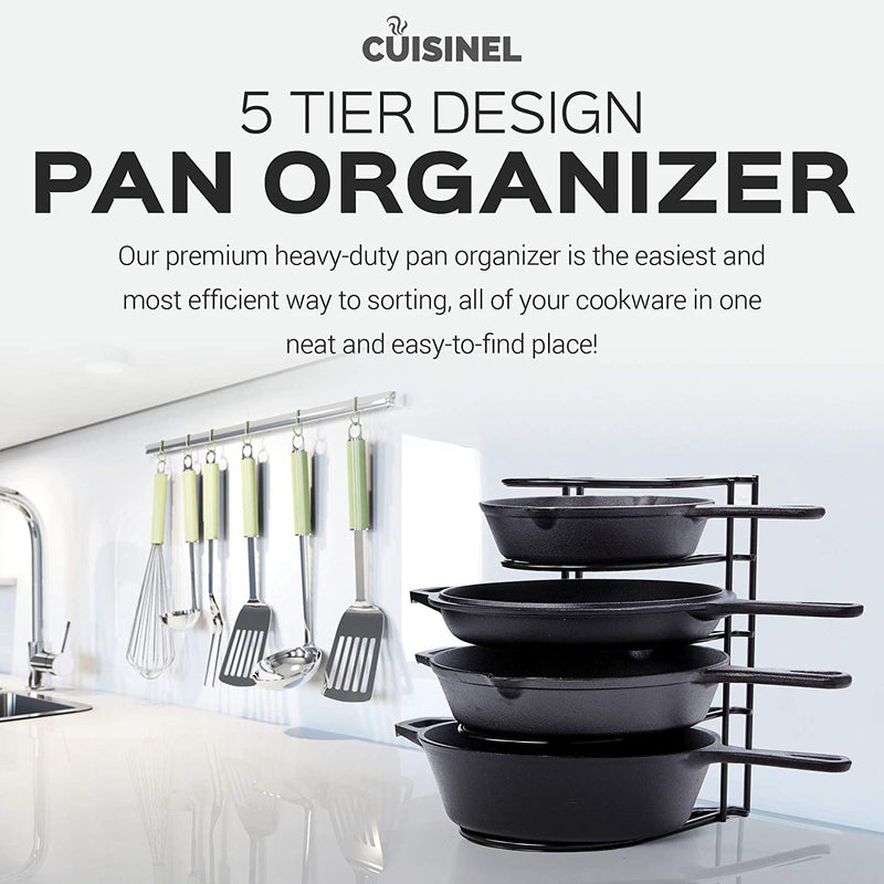 Cuisinel 12.2 In Extra Large 5 Pan & Pot Organizer 5 Tier Rack, Black (Used)