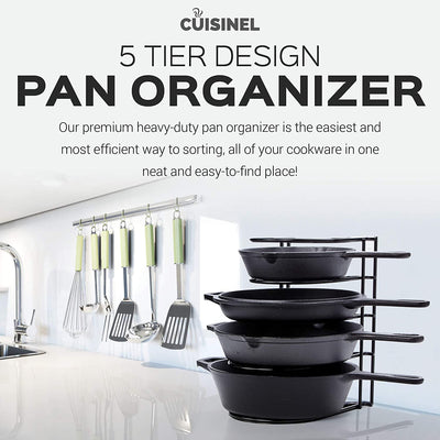 Cuisinel 12.2 In Heavy Duty Extra Large 5 Pan & Pot Organizer 5 Tier Rack, Black