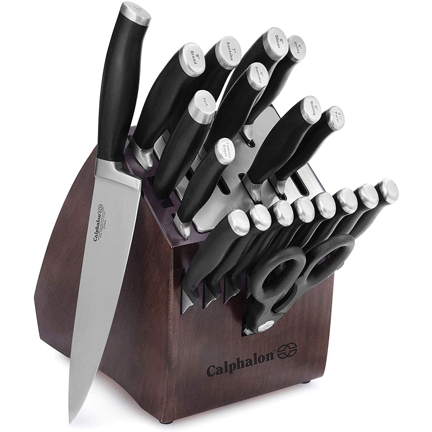 Calphalon 20 Piece Contemporary Steel Cutlery Set with Built In Sharpener Block - VMInnovations
