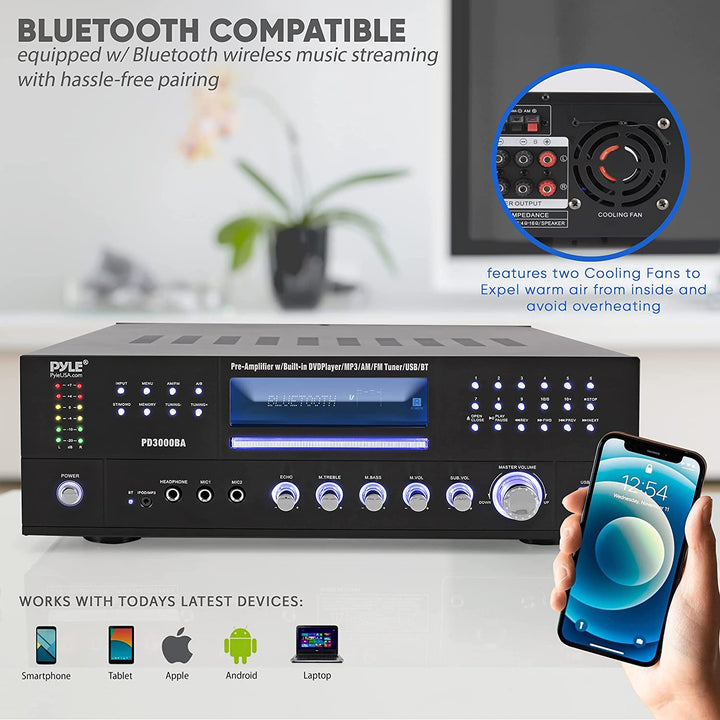 Pyle PD3000BA Home Theater Preamplifier Bluetooth Audio & Video Stereo Receiver - VMInnovations