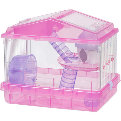 IRIS USA 2-Level See-Through Plastic Hamster Cage with Wheel, Trans Pink (Used)