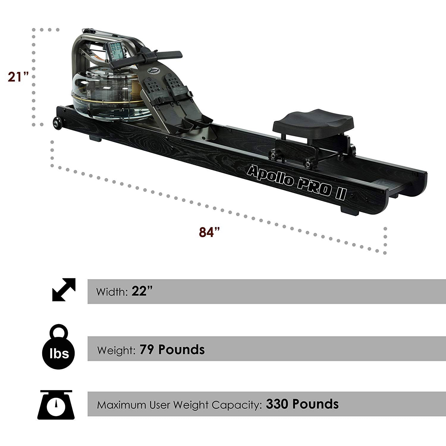 First Degree Fitness Apollo II Reserve AR Indoor Water Rowing Machine, Black (Open Box)