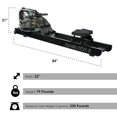 First Degree Fitness Apollo II Reserve AR Indoor Water Rowing Machine, Black (Open Box)