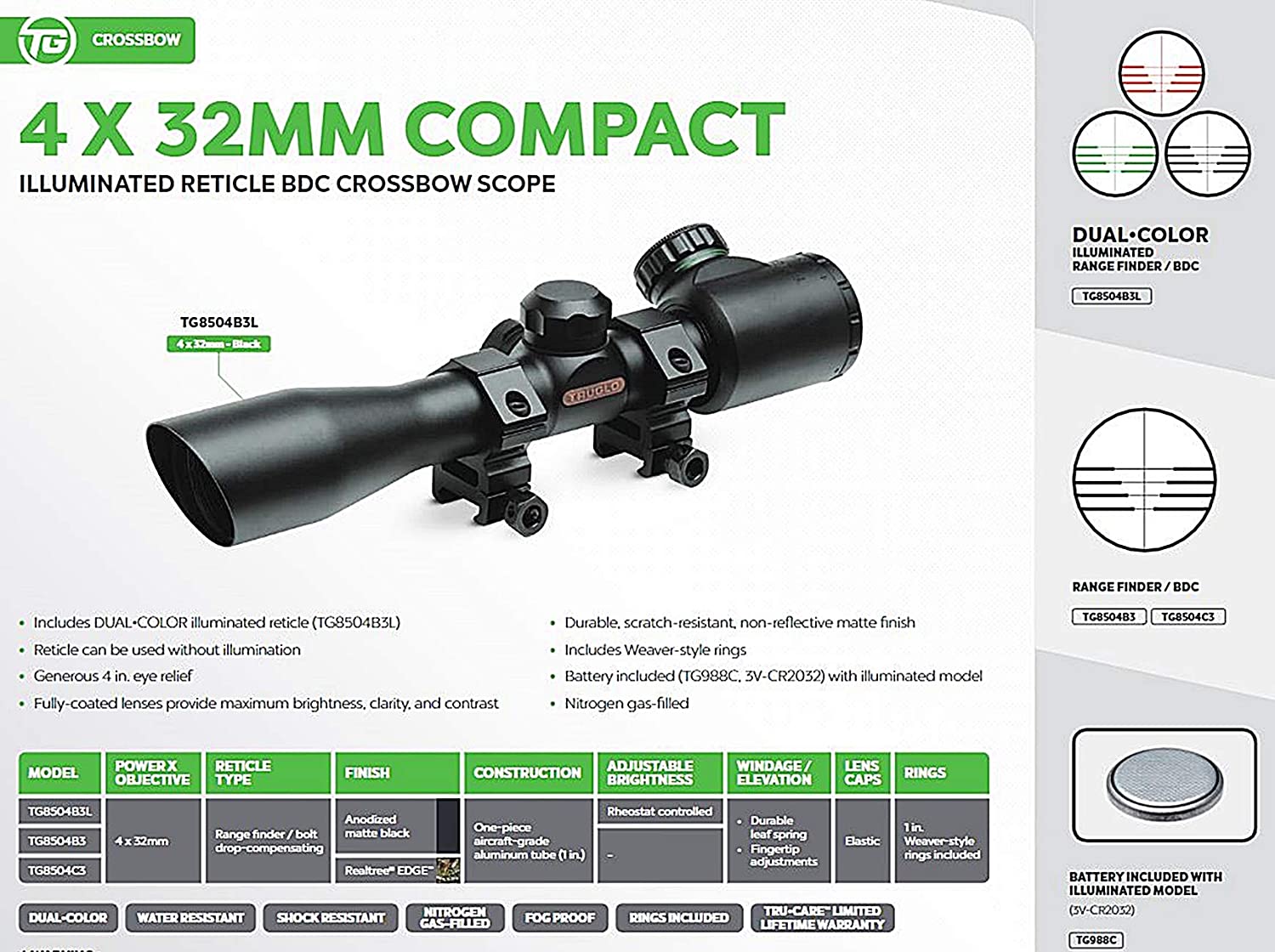 TruGlo 4 x 32 In Compact Illuminated Aluminum Shotgun Scope w/ Rings, Camouflage - VMInnovations