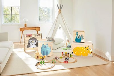3 Sprouts Canvas Storage Bin Laundry and Toy Basket for Baby and Toddlers, Cat