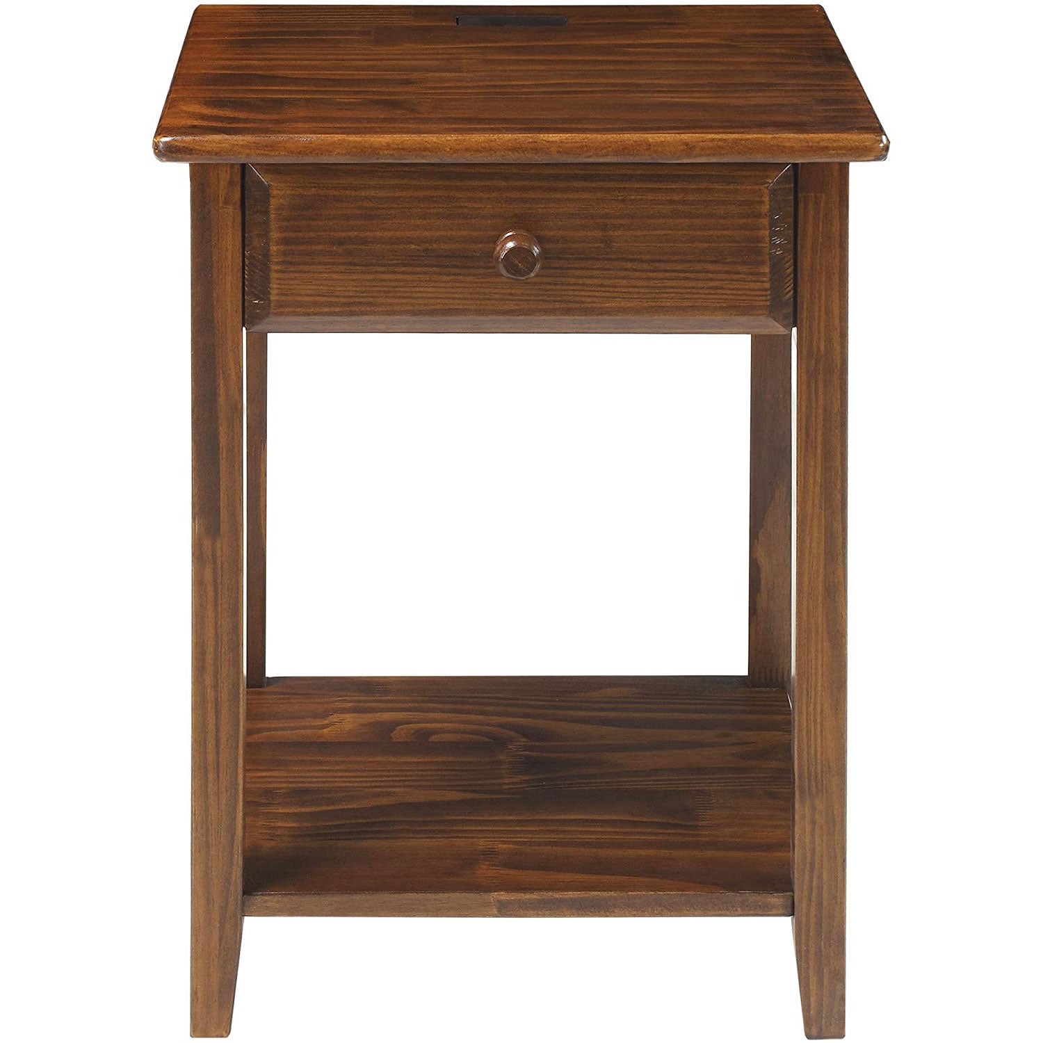Casual Home Night Owl Bedside Nightstand with USB Ports, Warm Brown (Open Box) - VMInnovations