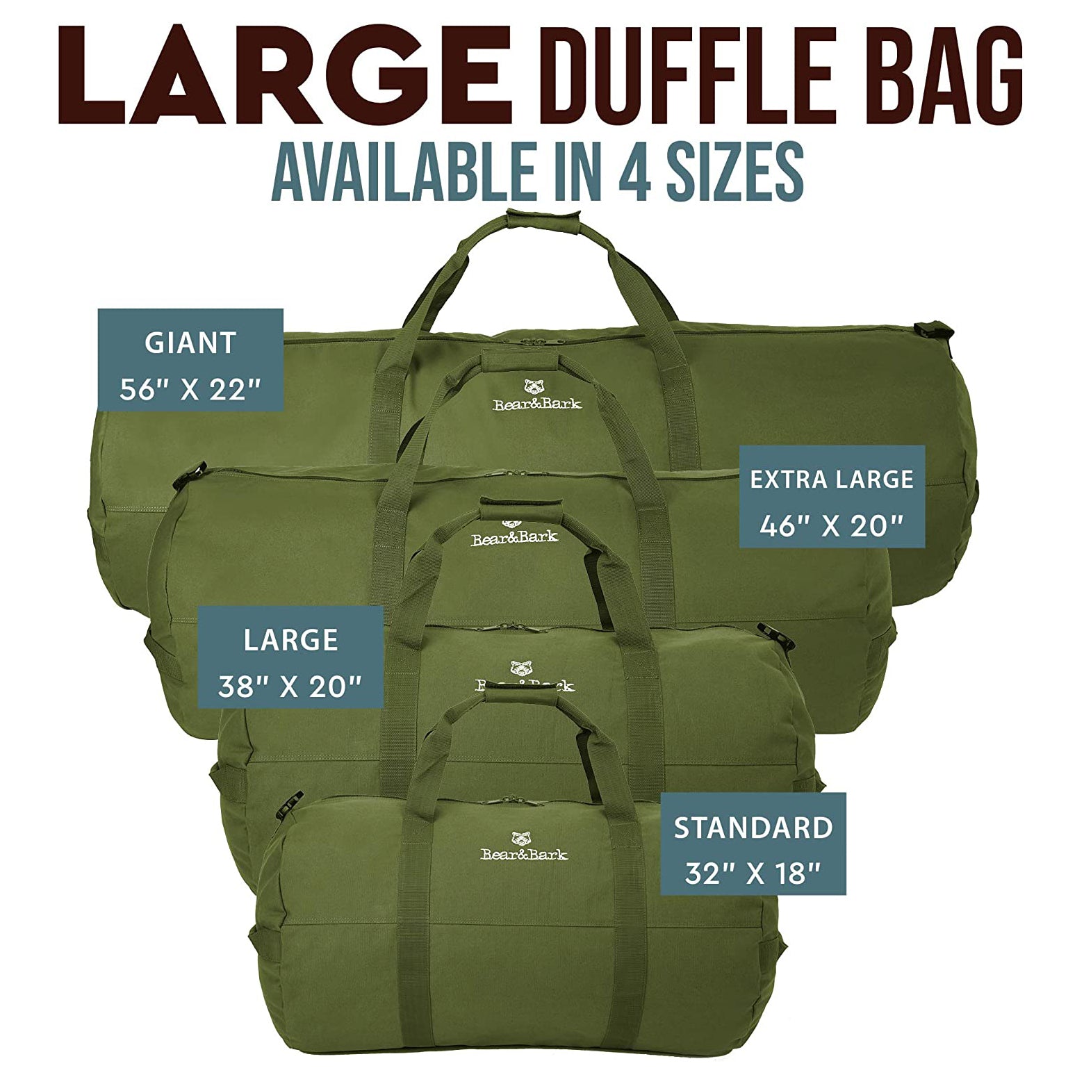 Bear&Bark 46 x 20 Inch Military Travel Duffel Bag with Strap, Green (Open Box)