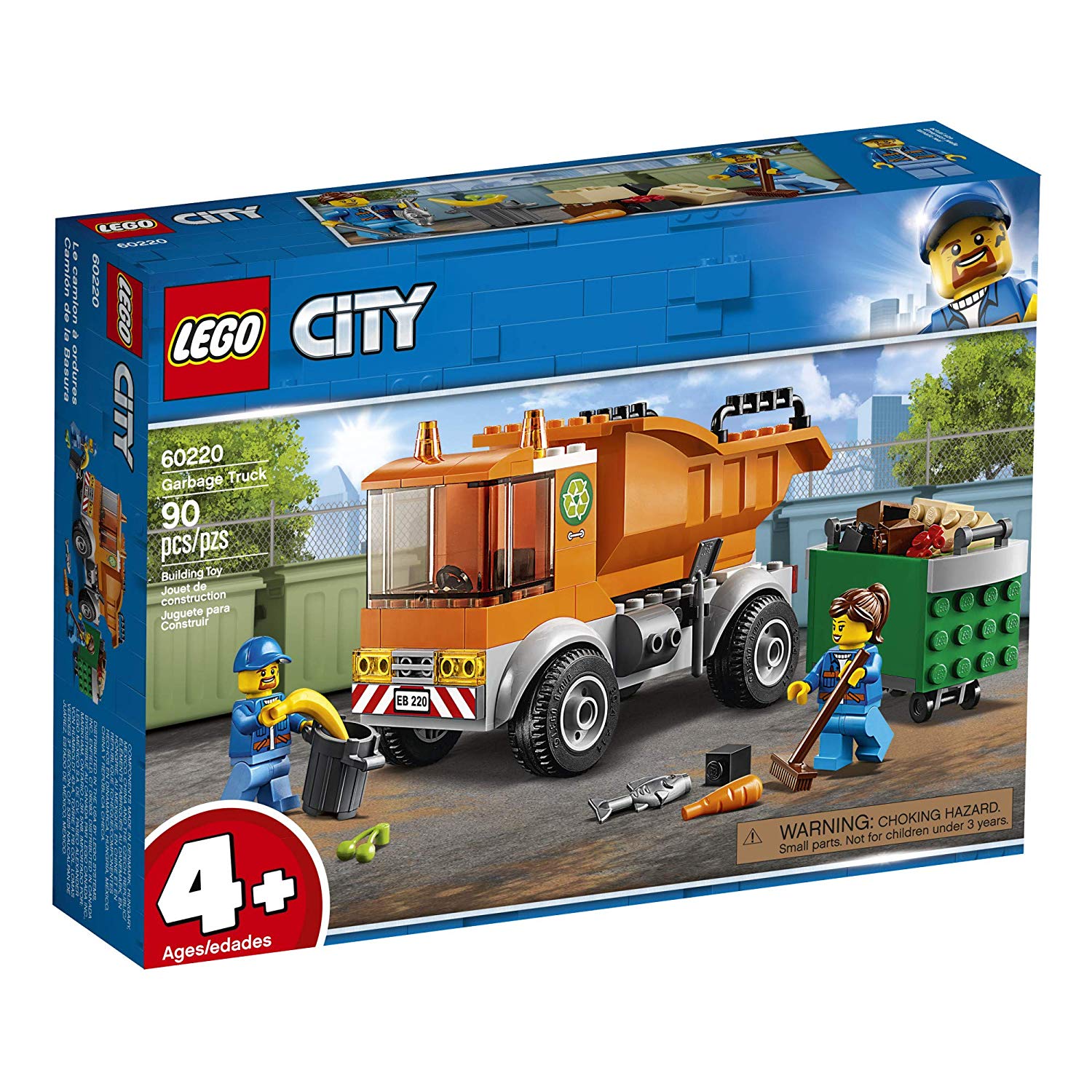 LEGO 60220 City 90 Piece Garbage Truck Building Set with 2 Minifigures for Kids