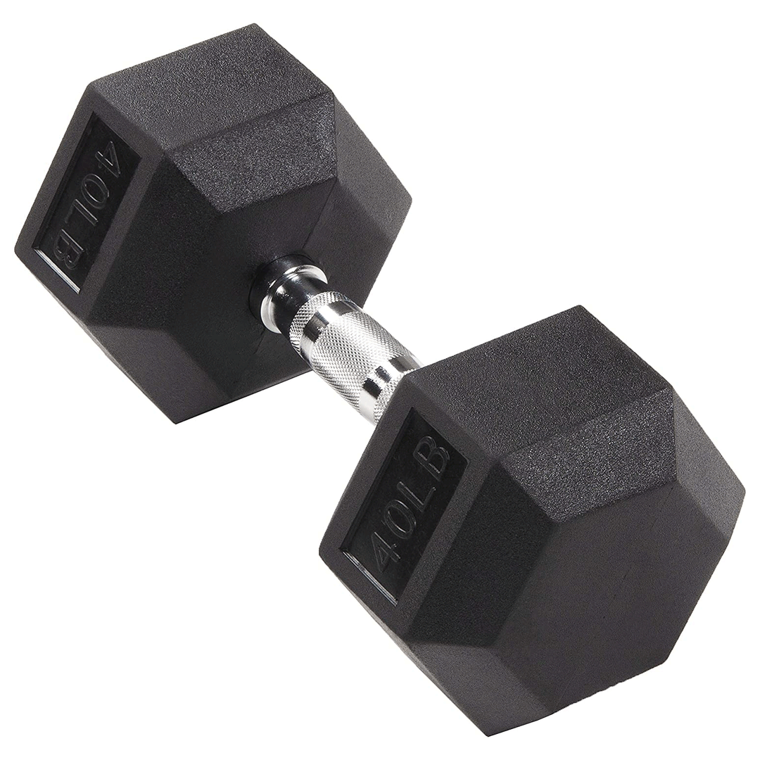 Sporzon! Rubber Encased Hexagon 40LB Single Metal Handheld Dumbbell Weight(Used)