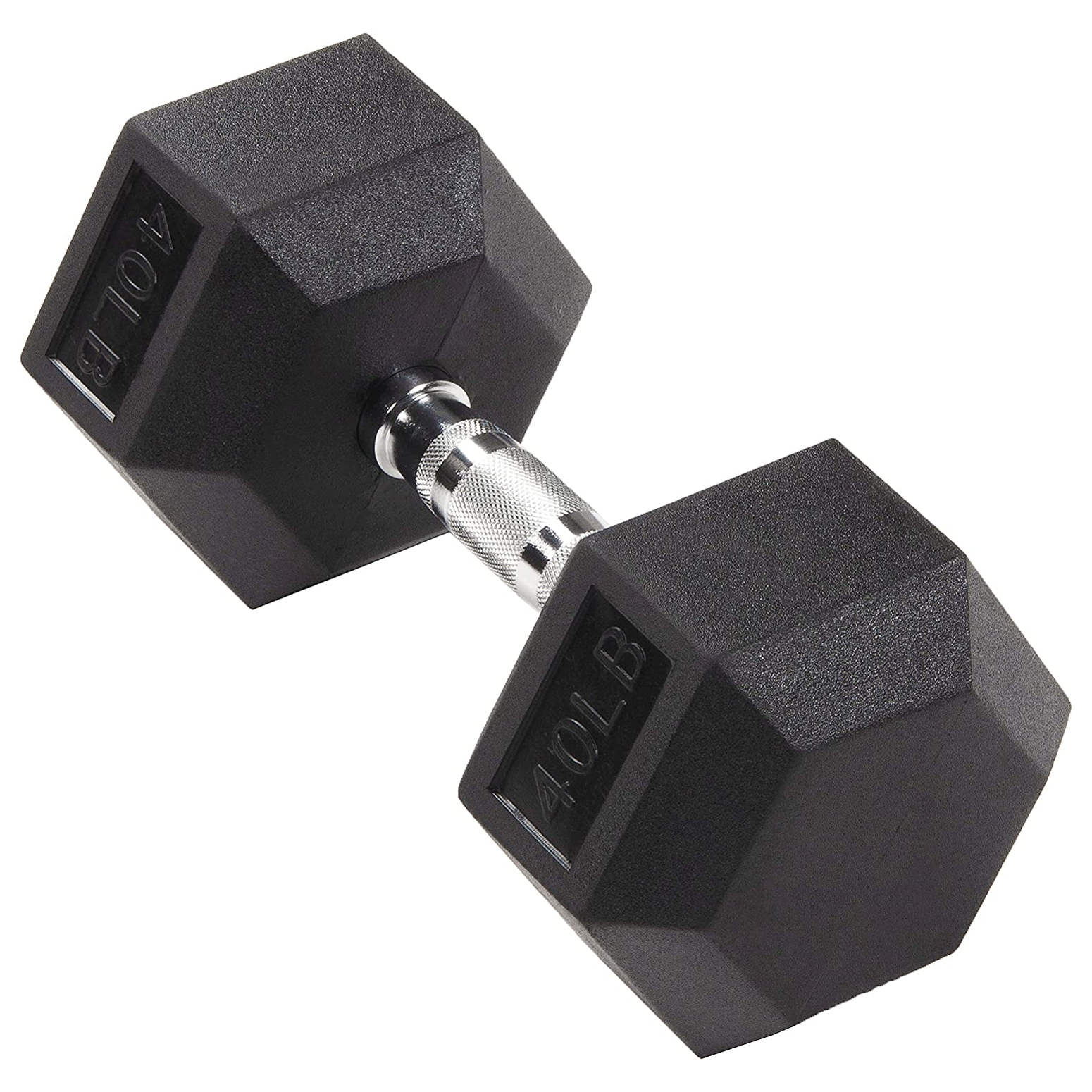 Sporzon! Rubber Encased Hexagon 40 Pound Single Metal Handheld Dumbbell Weight