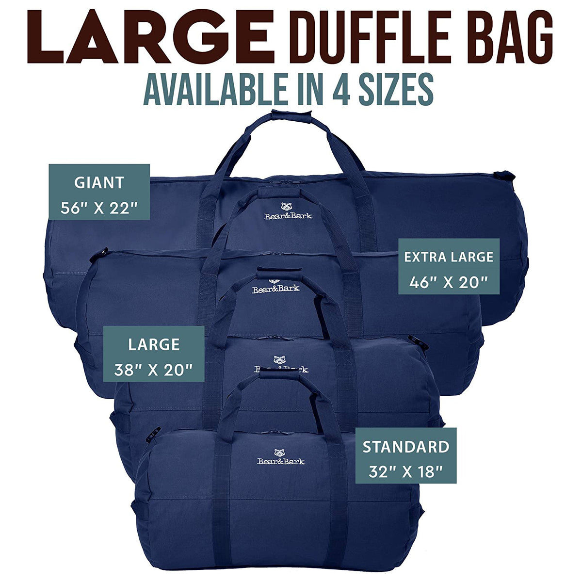 Bear&Bark 46 x 20 Inch Military Travel Duffel Bag with Strap, Blue (Open Box)