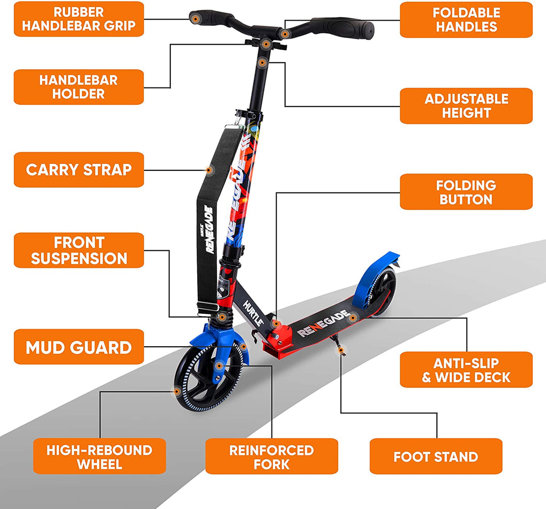 Hurtle Renegade Foldable Teens and Adult Kick Scooter, Graffiti (Open Box)