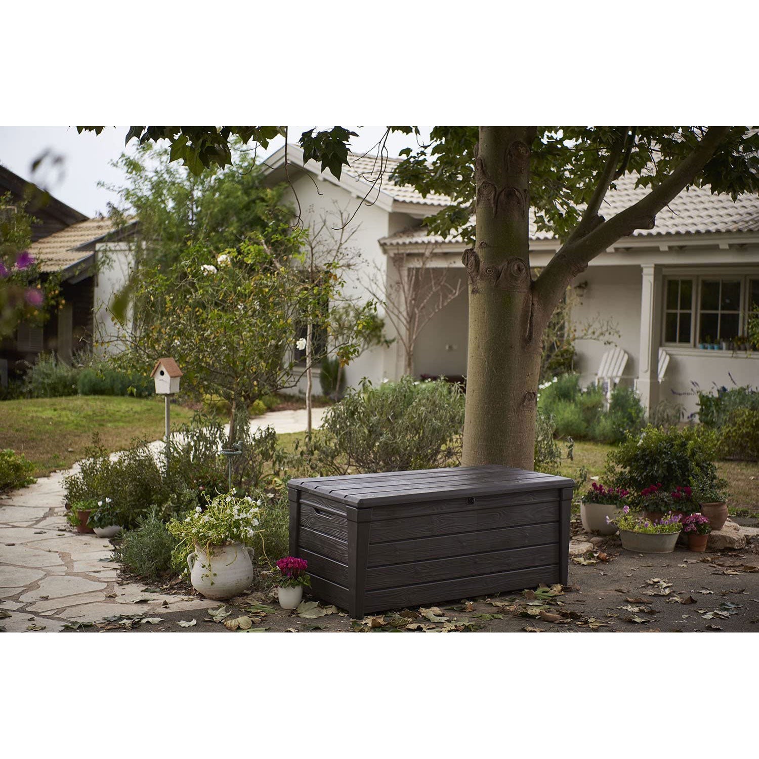 Keter Weatherproof Large 120 Gallon Pool Storage Deck Box, Brown (Open Box) - VMInnovations