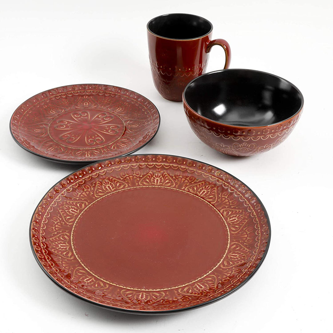 Gibson Elite Milanto Durable Stoneware Glazed, 16-Piece Set, Red (Open Box)