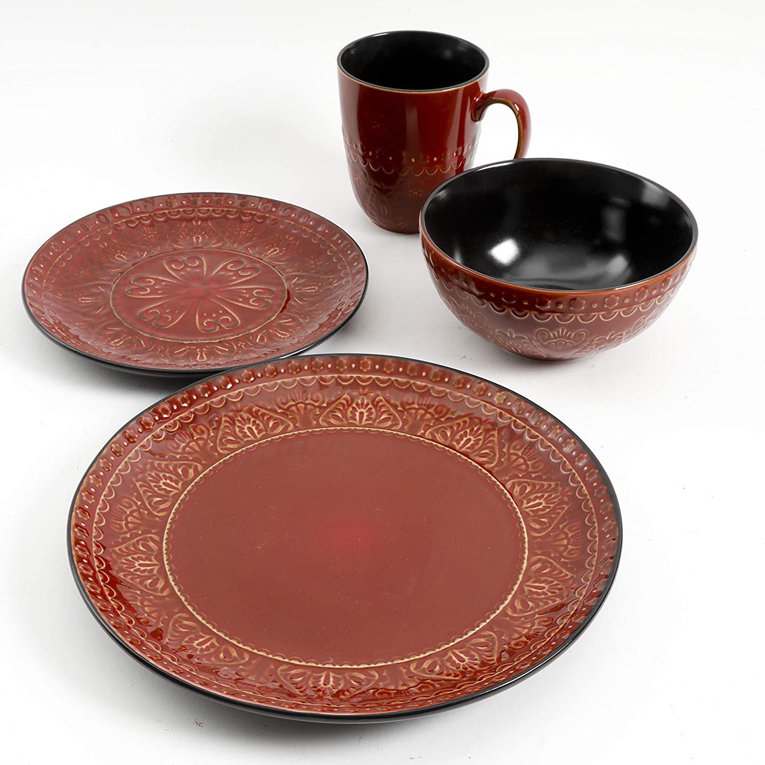 Gibson Elite Milanto Durable Stoneware Glazed, 16-Piece Set, Red (Open Box) - VMInnovations