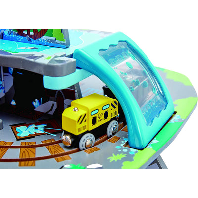 Hape Kids Wooden Railway Cargo Train Station Mighty Mountain Mine Toy Play Set