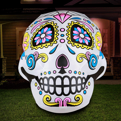 Holidayana 6 Ft Tall Air Blown Inflatable Halloween Skull Yard Decor (Open Box)