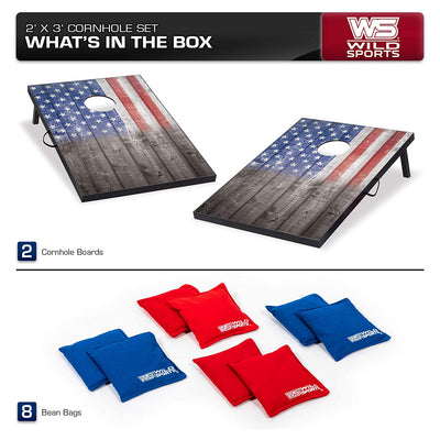 Wild Sports 2 x 3 Foot Stars and Stripes USA Flag Cornhole Outdoor Bags Game Set
