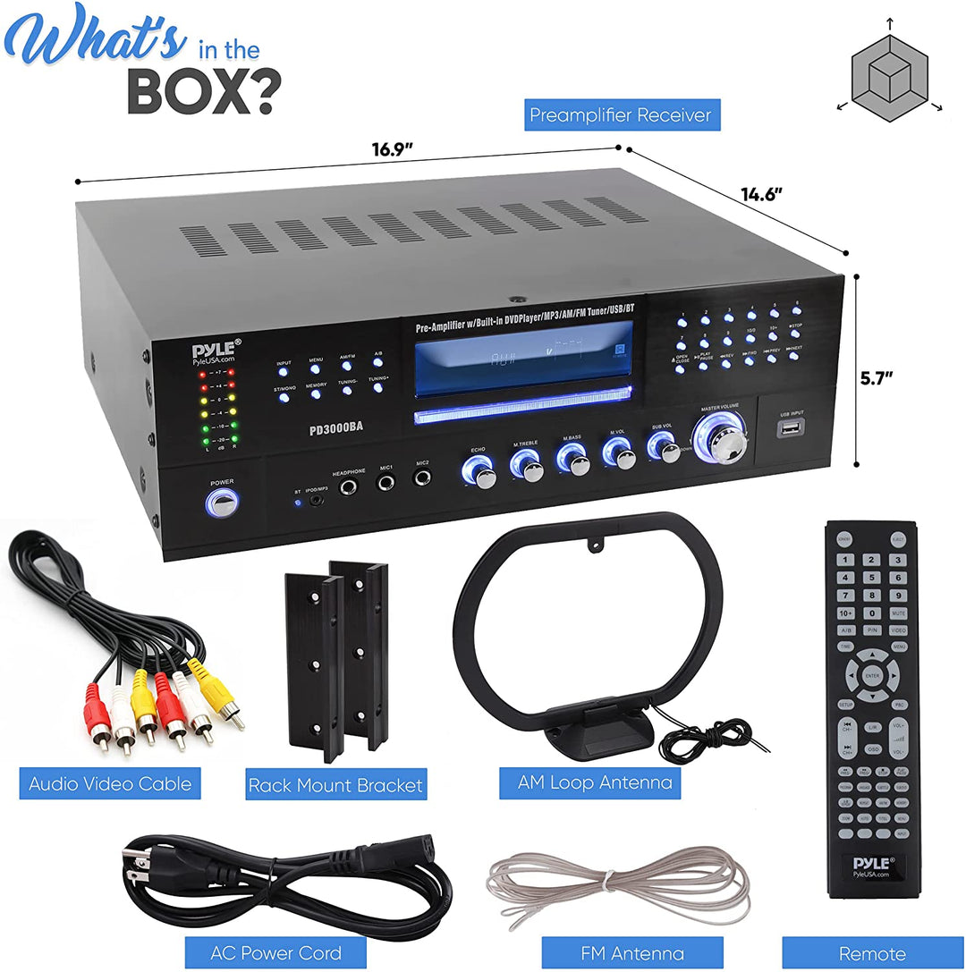 Pyle PD3000BA Home Theater Preamplifier Bluetooth Audio & Video Stereo Receiver - VMInnovations