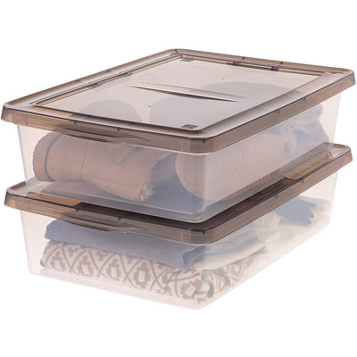 IRIS USA 28-Quart Ultra-Clear Stackable Home Storage Box with Gray Lid, 2 Pack