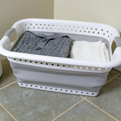 Camco Collapsible Laundry Basket, Plastic Bin with Handles, Large, White, 2 Pack