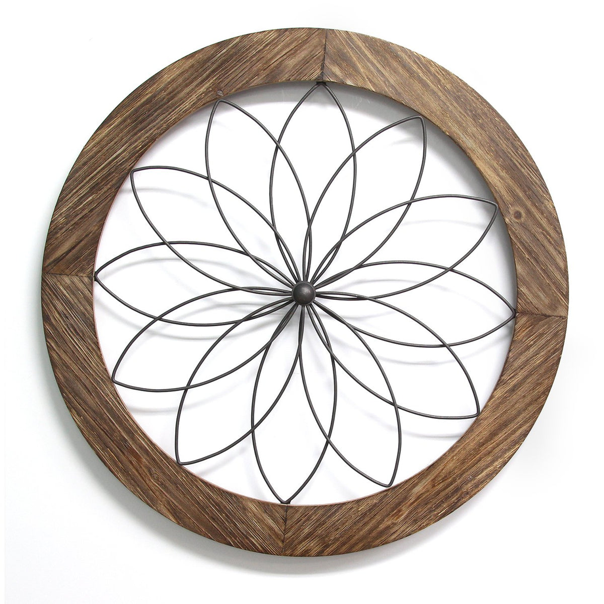 Stratton Home Decor Round Metal Natural Wood Medallion Wall Art, Brown (Used)