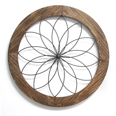 Stratton Home Decor Round Metal Natural Wood Medallion Wall Art, Brown (Used)