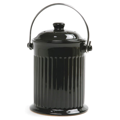 Norpro 1 Gallon Ceramic Top Compost Crock w/ Steel Handle, Black (Open Box)
