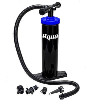 Aqua Heavy Duty Dual Action Hand Pump with 4 Nozzle Adapters Attachments, Black