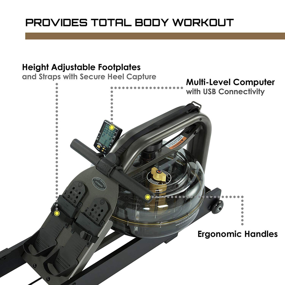 First Degree Fitness Apollo II Reserve AR Indoor Water Rowing Machine, Black (Open Box)