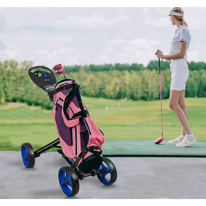 SereneLife 4 Wheel Folding Walking Golf Bag Push Cart with Cup Holder (Open Box)