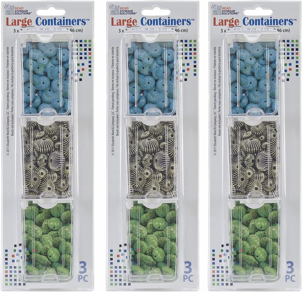 Elizabeth Ward Bead Storage Solutions 3 Piece Craft Supplies Containers, Large