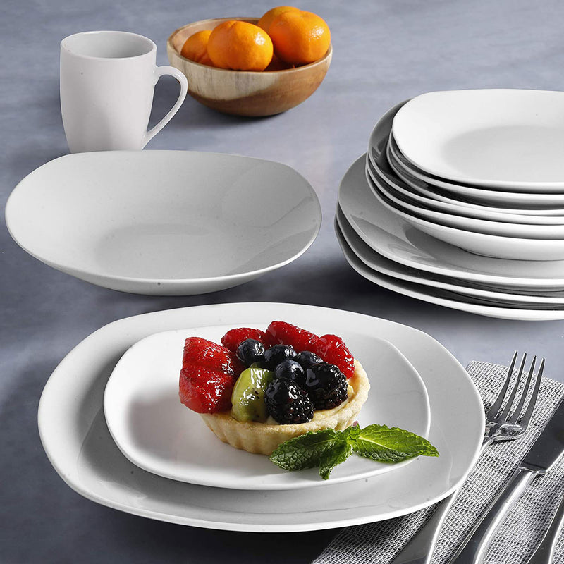 Gibson Porcelain 16 Pc Dinnerware Set Plates, Bowls, and Mugs, Pearl (2 Pack)