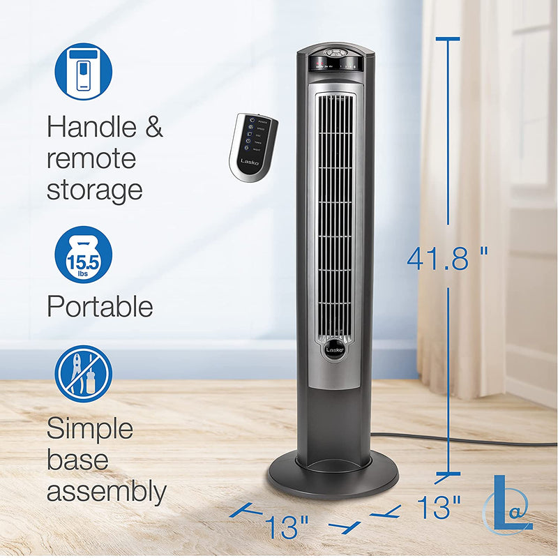 Lasko 42" 3-Speed Wind Curve Nighttime Setting Tower Fan with Remote Control