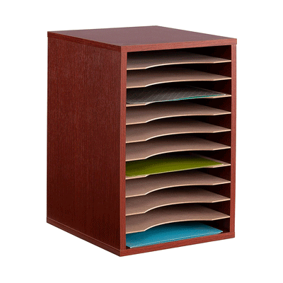 Safco Products Vertical Desk Top Sorter with 11 Storage Compartments, Cherry