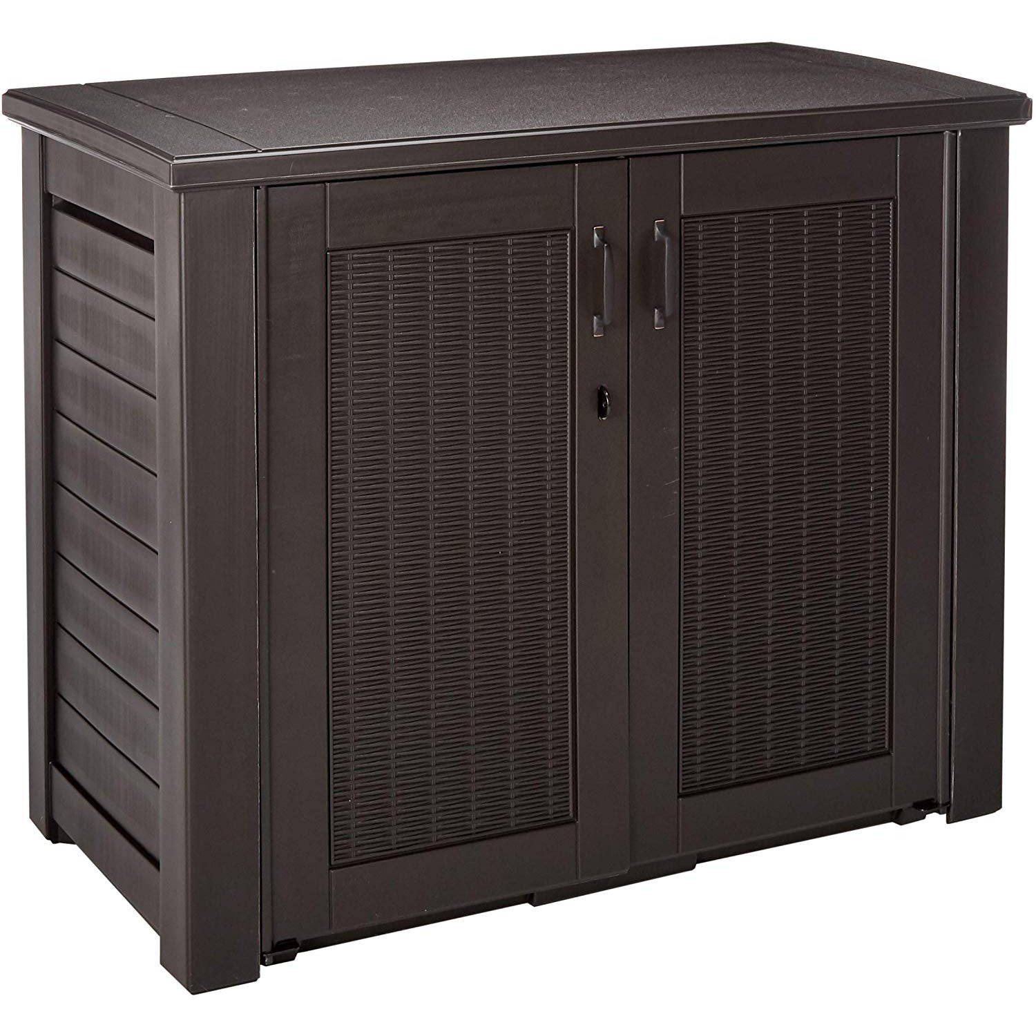 Rubbermaid Weather Resistant Resin Chic Outdoor Patio Storage Cabinet, Black Oak - VMInnovations