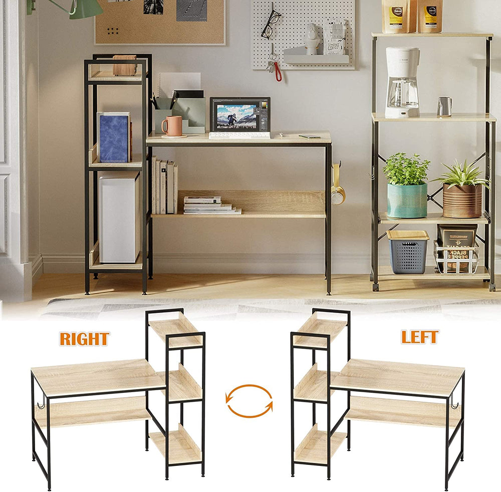 Bestier Computer Office Desk Workstation with Side Storage Shelves & Hook, Oak - VMInnovations