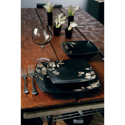 Gibson Elite Lanark 16 Piece Square Dinnerware Set with Plates, Bowls, & Mugs
