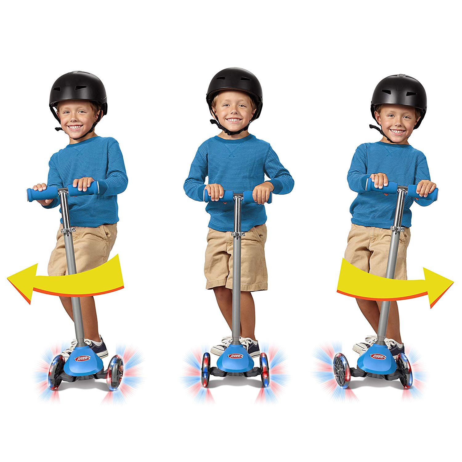 Radio Flyer Lean 'N Glide Kids 3-Wheel Scooter with Light Up Wheels, Blue (Used)