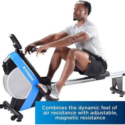 Stamina Cardio DT Plus Air Rowing Workout Machine w/ LCD Display Blue (Open Box)