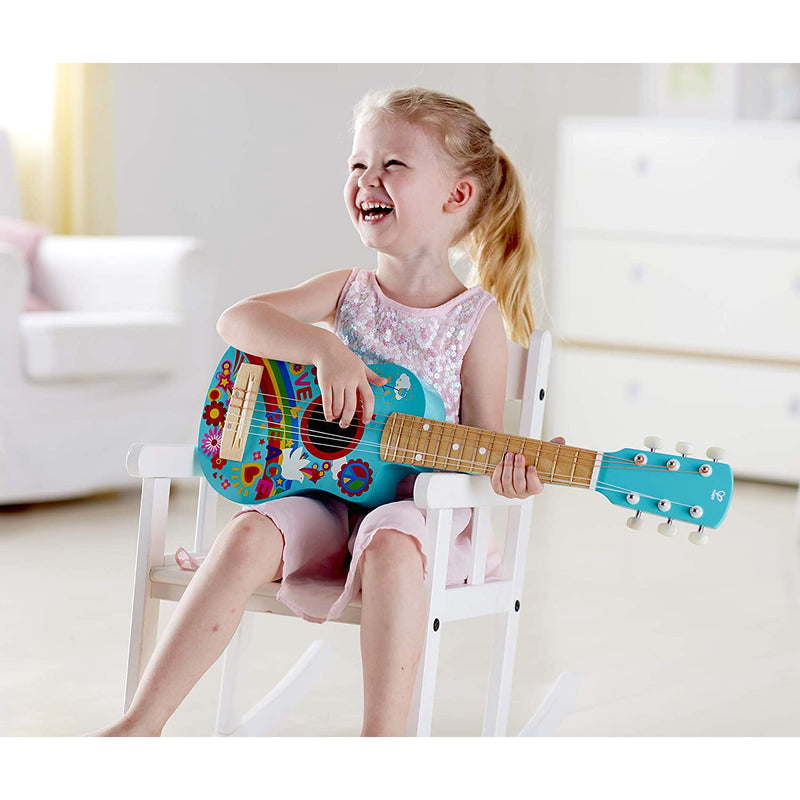 Hape E0600 Flower Power 60s Themed Kids Wooden Toy Guitar Musical Instrument