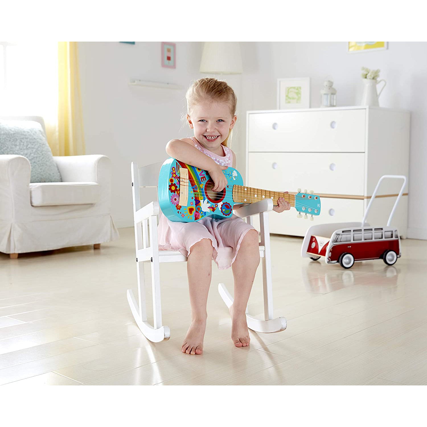 Hape Flower Power 60s Themed Kids Wooden Toy Guitar Musical Instrument(Open Box) - VMInnovations