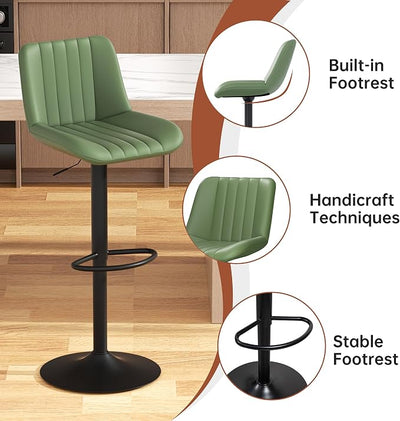 JAMFLY Modern Leather Stool – Swivel & Adjustable, Footrest, Black (Open Box)
