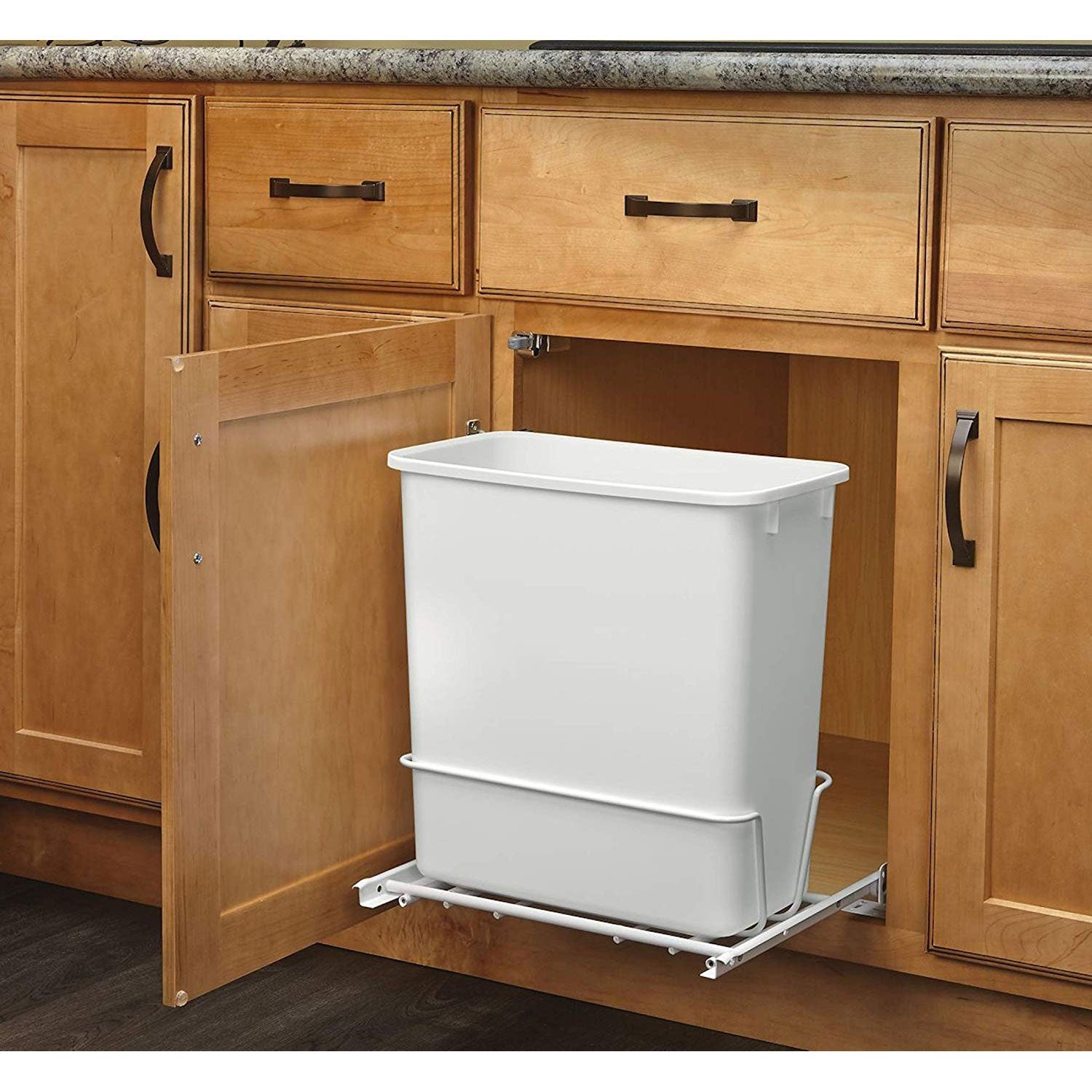 Rev-A-Shelf RV-814PB 20 Qt Pull-Out Waste Container Trash Can, White (Open Box)