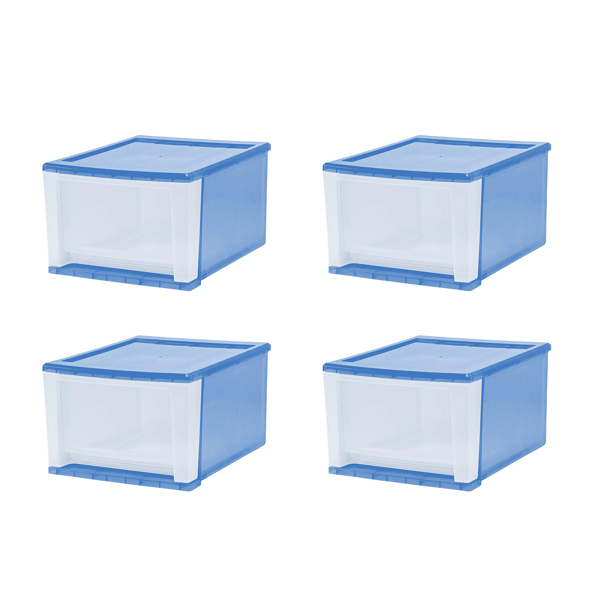 IRIS 129834 Large 17 Qt Stackable Pull Out Clear Front Plastic Drawer, Pack of 4