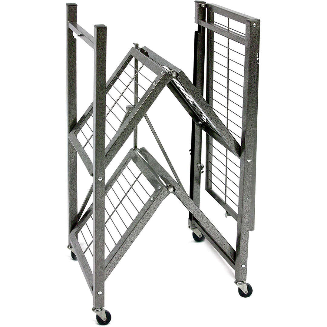 Origami R3 Foldable 3-Tiered Shelf Storage Rack & Wheels, Pewter (2 Pack)